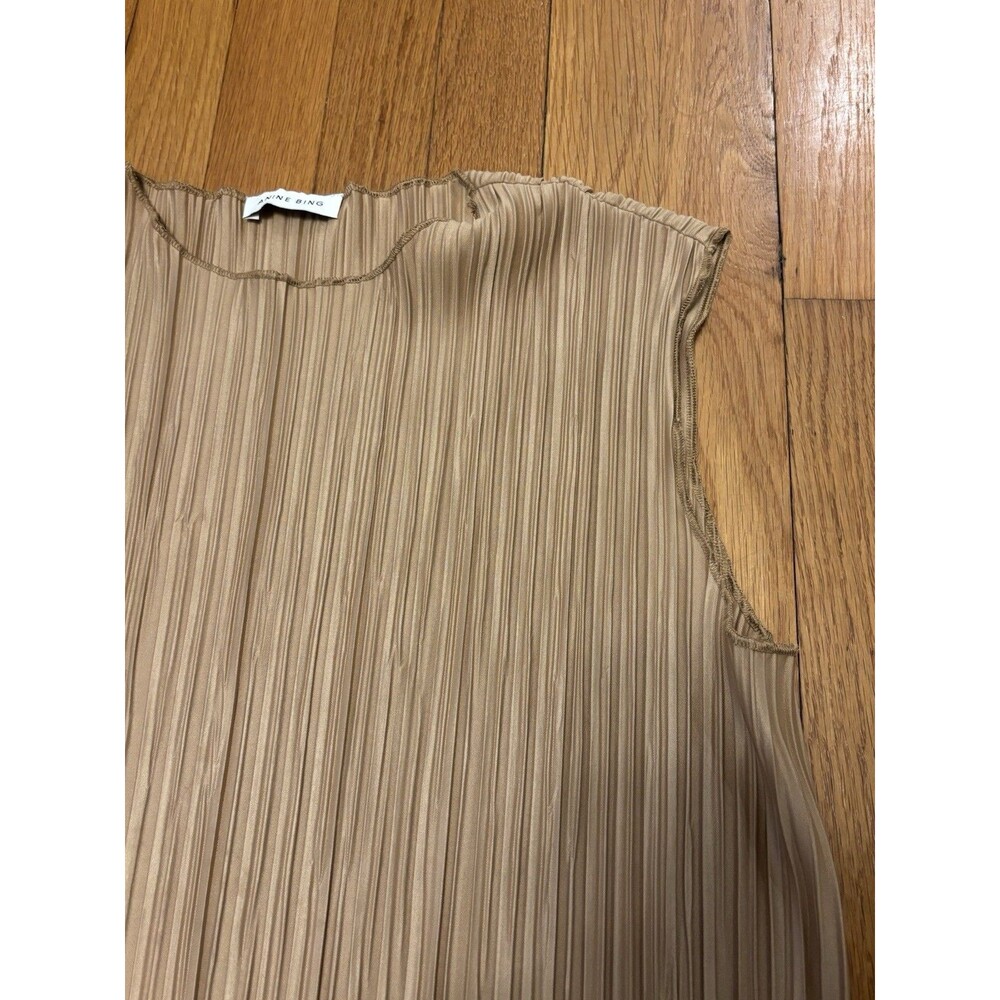 Anine Bing Melanie Pleated Midi Dress Brown Size M Sleeveless Slit - Picture 4 of 9